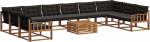 Outdoorm&ouml;bel-Set 11-teilig, Garten-Lounge-Set aus massivem Akazienholz und Textilene, modulares Sofa-Set f&uuml;r Terrasse und Garten, Farbe: Schwarz