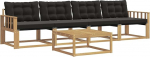 Gartenm&ouml;belset aus massivem Akazienholz und Textilene, Modulares Outdoor Sofa Set f&uuml;r Terrasse und Garten, Lounge-Garnitur mit Polstern, 79 x 79 x 37 cm, Wei&szlig; und Schwarz