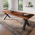 S&ouml;&ouml;gitoa laud 240 x 100 cm, massiivne akaatsiapuit, p&auml;hklipuu v&auml;rvi lauaplaat, ehtsa v&otilde;rega, X-raamiga, must