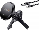 Technaxx magnetiline autolaadija 15W, Qi2 autolaadija TX-323, &otilde;huventilaatori telefonihoidja metallr&otilde;ngaga, USB A kuni USB-C kaabel - juhtmevaba laadimine iPhone 12+ ja Qi-toega nutitelefonidele