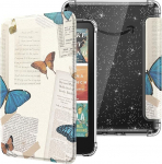 MoKo &uuml;mbris 7-tollise Kindle Paperwhite 2024 12th Gen & Kindle Colorsoft Signature Edition 2024, Ultra Clear Soft Flexible Glitter TPU Case Lightweight Case mitte Kobo, Vintage Butterfly jaoks