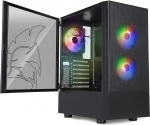 EMPIRE GAMING Gamer Sapphire PC korpus - ARGB Medium Tower ATX/Micro-ATX/ITX - Karastatud klaasist k&uuml;ljeuks - 3 ventilaatorit 3 pins 5V LED RGB adresseeritav 120mm - MB Sync - must