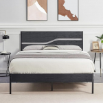 VECELO voodiraam 140 x 200 cm voodiraam paksuga puidust pealaega, kaheinimesevoodi metallist voodi lamellip&otilde;hjaga, kaasaegne k&uuml;lalisvoodi, noortevoodi, ideaalne t&auml;iskasvanutele ja teismelistele, musta v&auml;rvi.