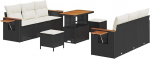 Rantry 9-teiliges Garten-Sofa-Set mit Kissen Schwarzes Poly-Rattan Akazie Gartenlounge Model3363130