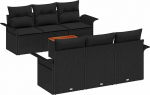 Rantry 7-teiliges Garten-Sofa-Set mit Kissen Schwarz Poly-Rattan Akazie, 2-Sitzer Garten-Sofa mit Stauraum & Kissen Schwarz Poly-Rattan Gartenlounge Model3355944