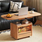 Mahapuidust kohvilaud kokkupandavate paneelide ja multifunktsionaalse ladustamise disainiga, reguleeritava k&otilde;rgusega, keskne laud elutuppa