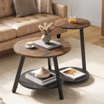 YITAHOME 2 &uuml;mmarguse kohvilaudade komplekt, elutoa laud koos hoiuruumiga, k&uuml;ljelaud, 2 tuba, korraga ladustatav, puidust pealne ja metallist raam, C-kujuline k&uuml;ljelaud, diivanilaud, elutuba, maal&auml;hedane pruun