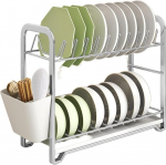 SPXTOM 2-Tier Dish Dryer Sink Rack with Chopstick Holder Stainless Steel Vertical Storage Multifunctional for Hotel Apartments