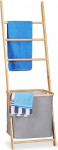 Relaxdays Bamboo Towel Holder with Laundry Bag, Laundry Hamper, Ladder Shelf, H x D: 139 x 43.5 x 33 cm, Natural