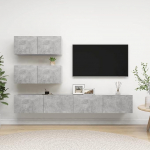Homgoday TV-Schrank-Set, 4 St&uuml;ck, Grau, Beton, Spanplatte, TV-Schrank, niedriger Schrank f&uuml;r TV, Couchtisch, Wohnzimmer, TV-St&auml;nder f&uuml;r Wohnzimmer