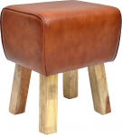 Casa Moro Tejas Genuine Leather Stool 38 x 35 x 46 cm (Width / Depth / Height) Brown Made of Solid Wood and Genuine Leather Retro Turnbuck Design Stool A Cult Upholstered Stool HH2411