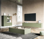 Living Furniture Set Living Wall Unit in Olive Green with Oak 3-Piece with Coffee Table, Highboard, Lowboard, Modern, Handle-Free