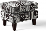 SalesFever&reg; Black and White Colonial Style Stool 100% Polyester Patchwork Heavy Duty Comfortable Comfort 64 x 48 x 48 cm