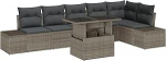 Rantry 7-teiliges Garten Sofa Set mit Kissen Grau Poly Rattan Gartenlounge Model3357932