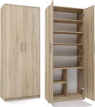 VBChome Sonoma Tammepuust seisev riiul, 74 x 180 x 35 cm, 8-kohaline kontoririiul, 2 uksega, raamaturiiul, raamaturiiul, puitmaterjal, mitmeotstarbeline kapp esikusse, magamistuppa, elutuppa, lastetuppa