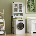 BonVache pesumasinakapp l&auml;bipaistvate ustega, reguleeritavate ruumide ja metalljalgadega, 1 avatud riiul ja 5 siseruumi, vannituppa ja pesuruumi, valge v&auml;rvi