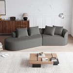 Chenille diivan Modernes, gepolstertes, &uuml;bergro&szlig;es Ecksofa, 4-Sitzer, extra tiefer und breiter Sitz, geschwungene Wolkencouch mit 4 Zierkissen, frei kombinierbares Sofa f&uuml;r Wohnzimmer und Schlafzimmer