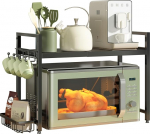 NETEL Reguleeritav mikrolaineahju riiul 2-tasandiline riiul mikrolaineahju kohal k&ouml;&ouml;giriiul, mis seisab t&ouml;&ouml;pinnal pagaririiulitel k&ouml;&ouml;giriiul koos joogihoidja ja korviga, must, pikendatav 40-60 cm