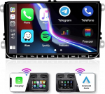 Hikity 9 Inch Touchscreen Car Radio for VW Golf 5 Golf 6 Passat Polo Tiguan Caddy with CarPlay Android Car Double DIN Bluetooth with Navi WiFi FM RDS USB SWC + Canbus + Reversing Camera