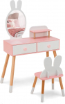 GOPLUS laste riietuslauakomplekt koos peegliga, 2-in-1 riietuslaud koos j&auml;nesek&otilde;rva kujuga jope ja peegliga, kahekordne sahtliriiul, t&auml;ispuidust kosmeetikakomplekt lastetoale (valge)