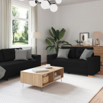 Gecheer Diivan Set mit Kissen mit Kissen Schwarz Stoff, Polstersofa Sitzgruppen Sofa f&uuml;r Wohnzimmer Apartment B&uuml;ro G&auml;stezimmer3324630
