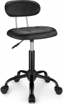 FNZIR Square Rolling Stool with Backrest, Height Adjustable, Swivel Stool on Wheels, PU Leather Cushion, Black