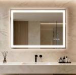 Clevich Vannitoa peegel koos valgustuse ja kellaga, 80 x 60 cm, LED-peegel 3 valgusv&auml;rviga, timmitav, karastatud klaas ja digitaalne kell, puutetundlik l&uuml;liti, m&auml;lufunktsioon, uduvastane, Vannitoa peegel koos