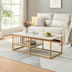 [en.casa] Raukurg kohvilaud 1 hoiukambriga elutuba 120 x 60 x 44 cm Ristk&uuml;likukujuline metallraam marmorist valge/kuldne