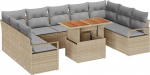 10-teiliges Garten Sofa Set mit Kissen Beige Poly Rattan Akazie Gartenlounge Model3349755