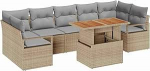 8-teiliges Garten Sofa Set mit Kissen Beige Poly Rattan Akazie Gartenlounge Model3349678