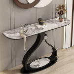 Konsolentisch, Eingangstisch, Dekor-Flurtisch, Sofatisch, Rockboard hinter dem Couchtisch, moderner Akzenttisch f&uuml;r Foyer, Wohnzimmer (Schwarz-D, 100 cm)