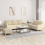 Gecheer 3-TLG. Sofagarnitur mit Kissen Creme Stoff, Moderne Couch Polstersofa f&uuml;r Wohnzimmer Schlafzimmer Spielzimmer3201316