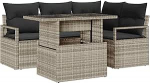 Rantry 5-teiliges Garten Sofa Set mit Kissen Hellgraues Poly Rattan Gartenlounge Model3348818
