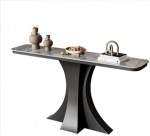 Moderner, dekorativer Konsolentisch aus Eisen in Schwarz/Wei&szlig; mit Tischplatte aus Steinplatte, Metalltischbeinen, schmaler Tisch hinter dem Sofa, f&uuml;r Eingangsbereich, Flur, Wohnzimmer (Schwa