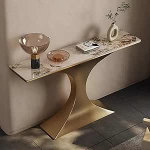 Generisch Moderner Konsolentisch aus geb&uuml;rstetem Edelstahl mit Marmorplatte, eleganter Goldener Konsolentisch f&uuml;r Eingangsbereich und Flur, 100 cm / 39,4 Zoll