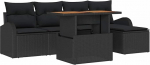 6-teiliges Garten Sofa Set mit Kissen Schwarz Poly Rattan, 2-Sitzer Garten Sofa mit Stauraum & Kissen Schwarz Poly Rattan Gartenlounge Model3358312