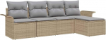 5-teiliges Garten Sofa Set mit Kissen in beigem Poly Rattan, 2-sitziges Garten Sofa mit Stauraum & Kissen in beigem Poly Rattan Gartenlounge Model3353989