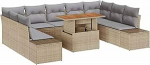10-teiliges Garten Sofa Set mit Kissen Beige Poly Rattan Gartenlounge Model3358744