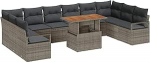 11-osaline aia diivan komplekt padjaga Grey Poly Rattan, 2-kohaline aia diivan koos hoiuruumiga ja padjaga Grey Poly Rattan Garden Lounge Model3358498