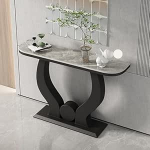 Konsolentisch, moderner Eingangstisch aus Kunstmarmor, Akzenttisch mit Metallsockel, vielseitige Aufbewahrungsl&ouml;sung f&uuml;r Eingangsbereich oder Wohnzimmer