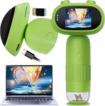 Mikroskoop lastele, 2-tolline IPS-ekraaniga laste mikroskoop, 1000x kaasaskantav taskumikroskoop lastele, k&auml;eshoitav mikroskoop 8 LED-iga, laste mikroskoobi foto, videosalvestus