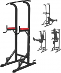 ISE Power Tower Power Town, Multifunctional Power Station with Folding Weight Bench, Pull Up Station, Push Up Handles, Dip Station, Max 120 kg, Ideal for Home Gym