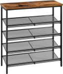 HOOBRO Shoe Rack, 5-Tier Shoe Rack, Shoe Cabinet, Adjustable Metal Mesh Shelf, Spacious Top, Holds 16&ndash;20 Pairs, for an Entrance, Corridor, Industrial use, Vintage Brown/Black, EBF12XJ01