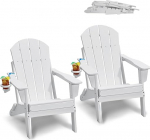 VEVOR Adirondack Plastic Chair, Set of 2, Weatherproof Portable Folding Fire Pit Chair, Adirondack Outdoor Patio Chair with Cup Holder