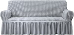 NICEEC diivanikate Hall diivanikatted 1 tk Easy Fit Universal High Stretch Heavy Duty m&ouml;&ouml;bli kaitsja koos seelikuga Country Style (3 istekoha hall)