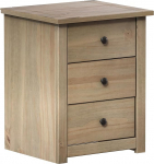 Vida Designs Panama Solid Pine Waxed Bedroom Furniture 3-Drawer Bedside Chest, Wood, Natural