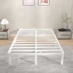 KVLKBV Double Bed 140 x 190 cm White Frame with Anti-Slip Panels and Storage Space (35.5 cm) Ideal for Bedroom and Guest Room