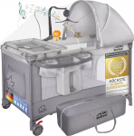 all Kids United Deluxe Baby Travel Cot with Changing Mat and Mobile