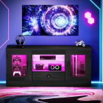 Concho Must 106 cm TV kapp 55-tollise teleri jaoks, sahtlitega, valgustid, teleri statiiv, m&auml;ngude meelelahutuskeskus, madalal asuv reguleeritava klaasriiuliga, statiiv elutuppa, magamistuppa, magamistuppa