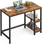 VASAGLE LWD046B01 Kirjutuslaud arvutilaua PC laud kontorilaud 2 riiuliga paremal v&otilde;i vasakul k&uuml;ljel kontorisse elutuppa terasraamiga t&ouml;&ouml;stuslik disain Vintage pruun/must
